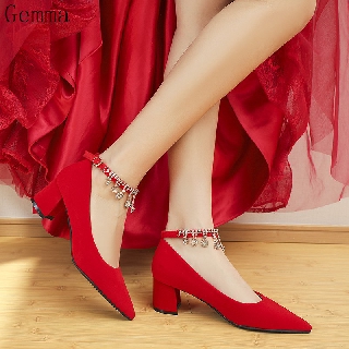 red heels with pearls