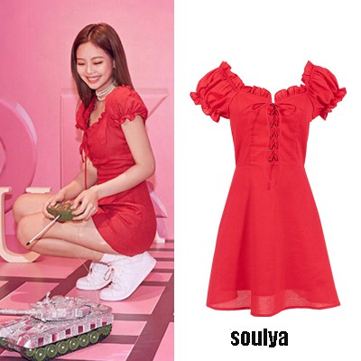 red dress ruffle sleeves