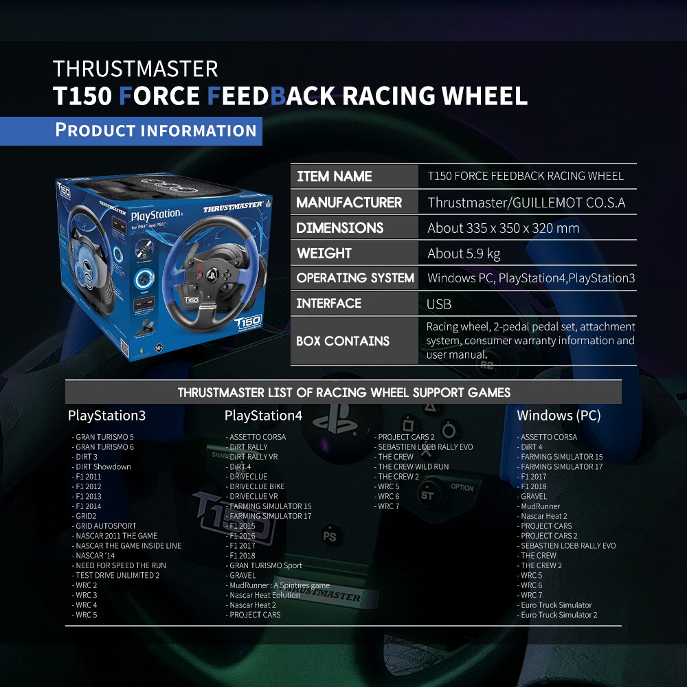 SALE／103%OFF】 ThrustMaster T150フォースフィードバックホイール1080° PS4 PS3およびPCへのフィードバックを強制するSebastien  L