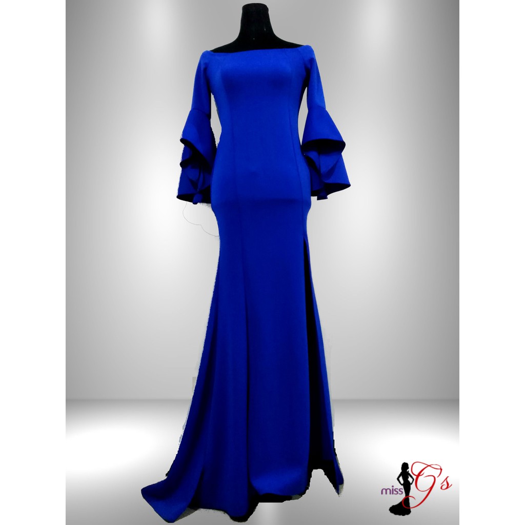 blue long sleeve long dress