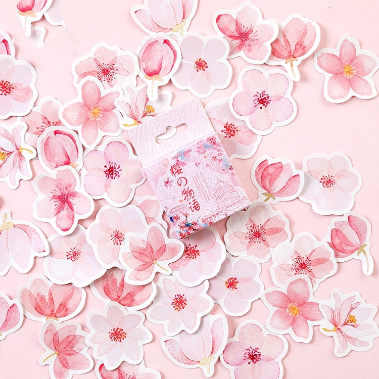 45 pcs pink cherry blossom diary journal stationery flakes scrapbooking