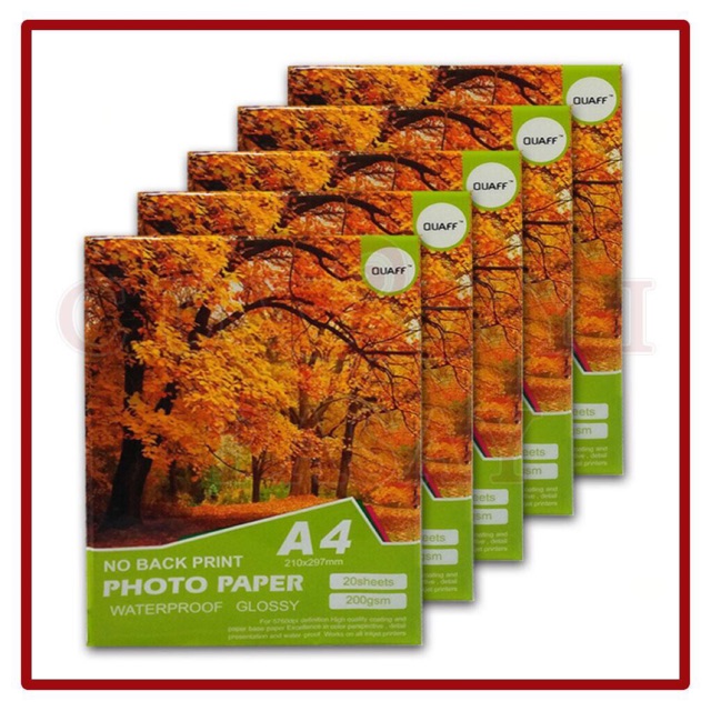 Quaff 200 Gsm Glossy Photo Paper No back print A4 (20 sheets) Shopee