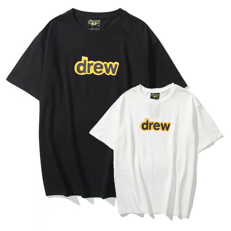 Street Wear Drew Smiley Face Justin Bieber Men Women Couples Same Style Loose High Pure Cotton Simple Short-Sleeved T @