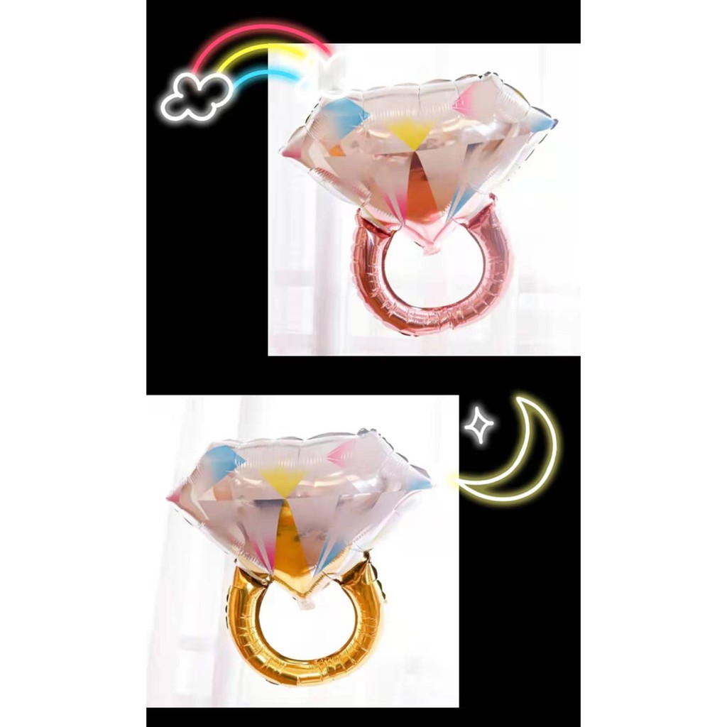 26 inches Wedding love theme 3D Blink Diamond Ring Gold and Rose Gold modeling aluminum foil balloon