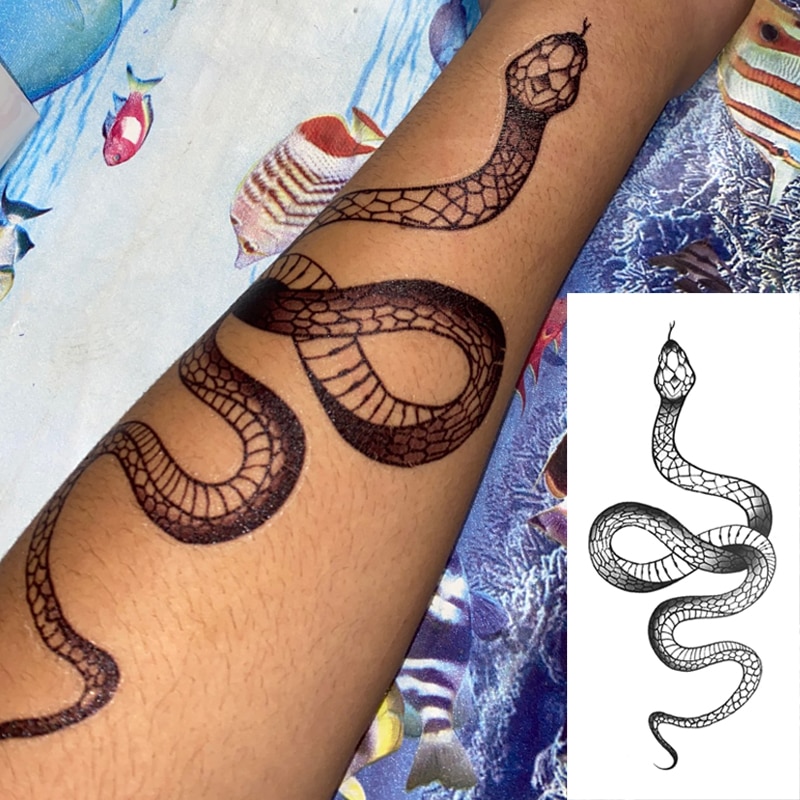 Fashion Temporary Tattoo Stickers For Women Men Black Snake Waterproof Fake Tatto Waist Body Arm Shopee Philippines