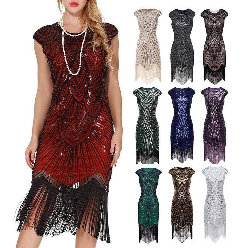 Women's Vintage 1920s Dresses Crystal Beaded Gatsby Dress Roaring 20s
