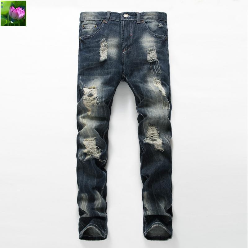 dark blue distressed jeans