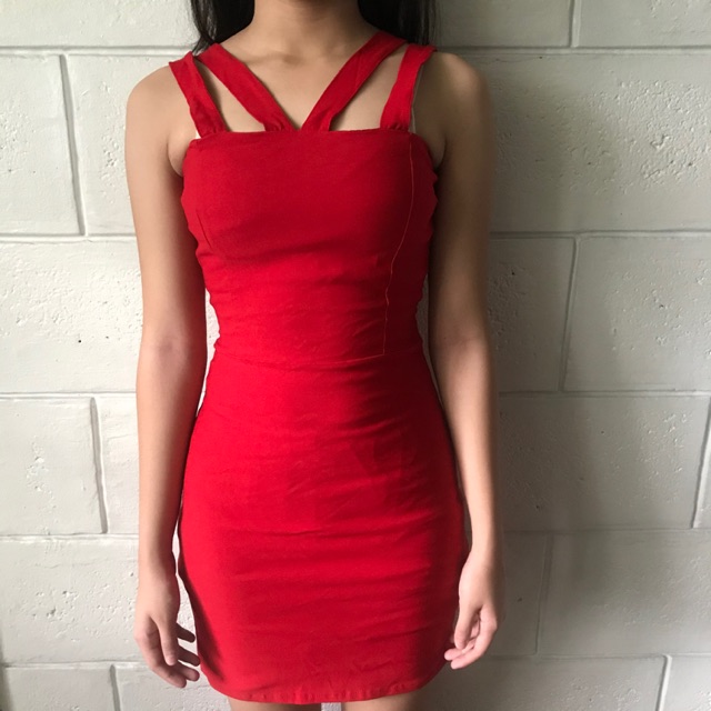 red cut dress