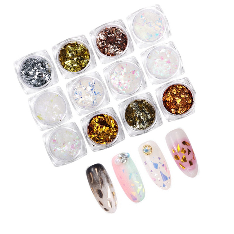 1 jar Metal Glass Holographic Gold Silver Debris Flakes Nail Sticker ...