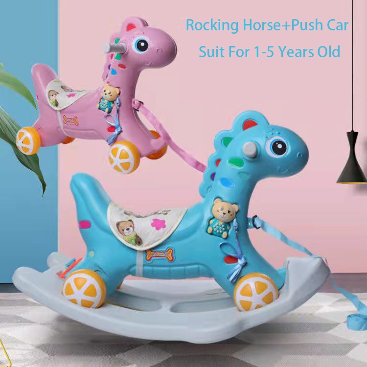 COD 2in1 Rocking Horse Rider Push Car Rocker Pony Trojan Toys Children