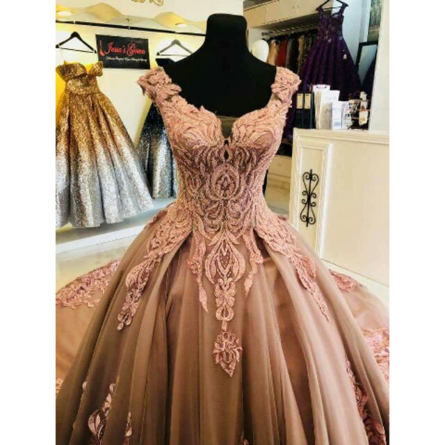 Glimmering Old Rose Princess Ballgown 