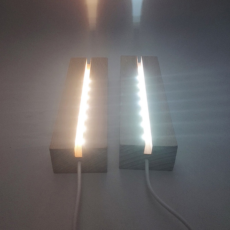 Wooden Led Light Base Stand / 3mm Clear Acrylic White Warm RGB Night