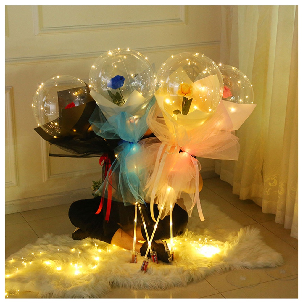 1Set DIY LED Luminous Balloon Rose Bouquet Transparent Bobo Ball Rose For Valentines Day Gift Birthday Party Wedding Decoration Balloons