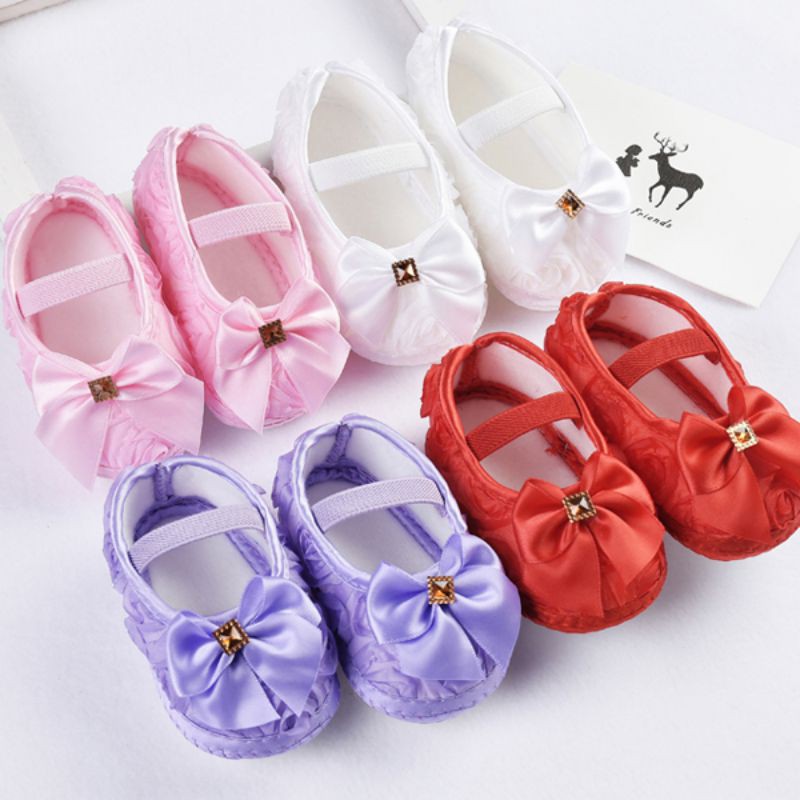 First Steps Baby Shoes Shoes for Newborn Girls Children 0-18 Months Baby Shoes 2 Bowknot First Shoes for Walking The Baby Princess Black Size 