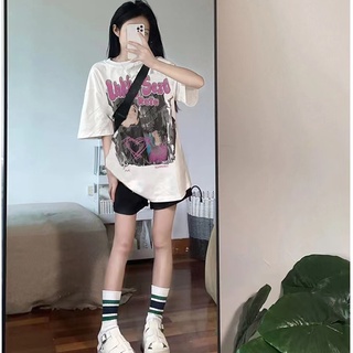 [Huangyoyo]New round neck printing niche oversized T-shirt loose short-sleeved top for women #6