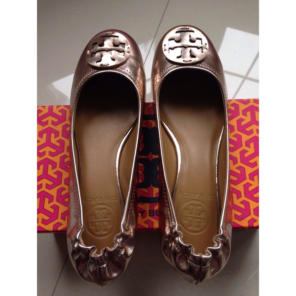 Tory Burch Reva Patent Leather Ballet Flat, Bronze | Shopee Philippines