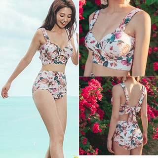 Korean Fashion High Waist Floral Bikini Two Piece Swimsuit Summer Women Beach Wear Plus Size Push Up