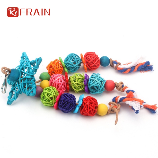 【COD】 Parrot Colorful Rattan Ball Chew Toys Bird Accessories With Hanging Ring For Parakeets Cockatiels (random Color) #3