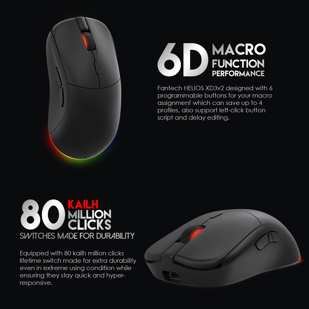 Fantech Helios XD3 v2 wireless Gaming Mouse Built in battery Dual