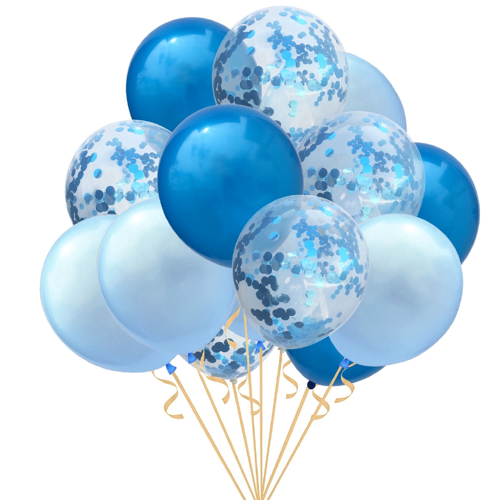 Jak 15pcs birthday balloon set 12 inch confetti blue | Shopee Philippines