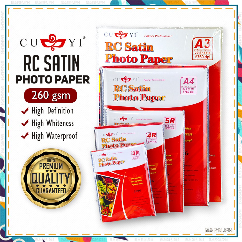 A4 / 5R / 4R / 3R Size CUYI RC Satin Photo Paper , Resin Coated Inkjet