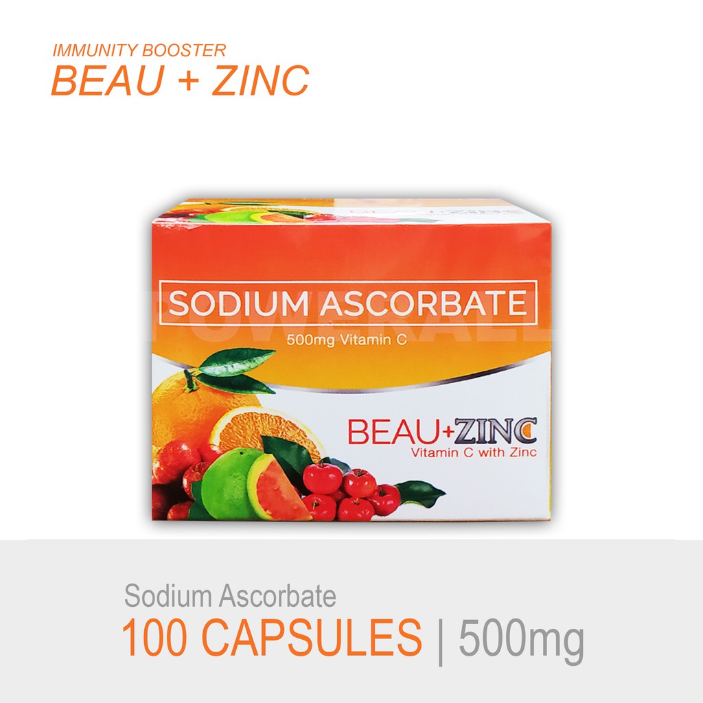 Beau+Zinc Vitamin C with Zinc Sodium Ascorbate (100 Caps) 500mg Vitamin
