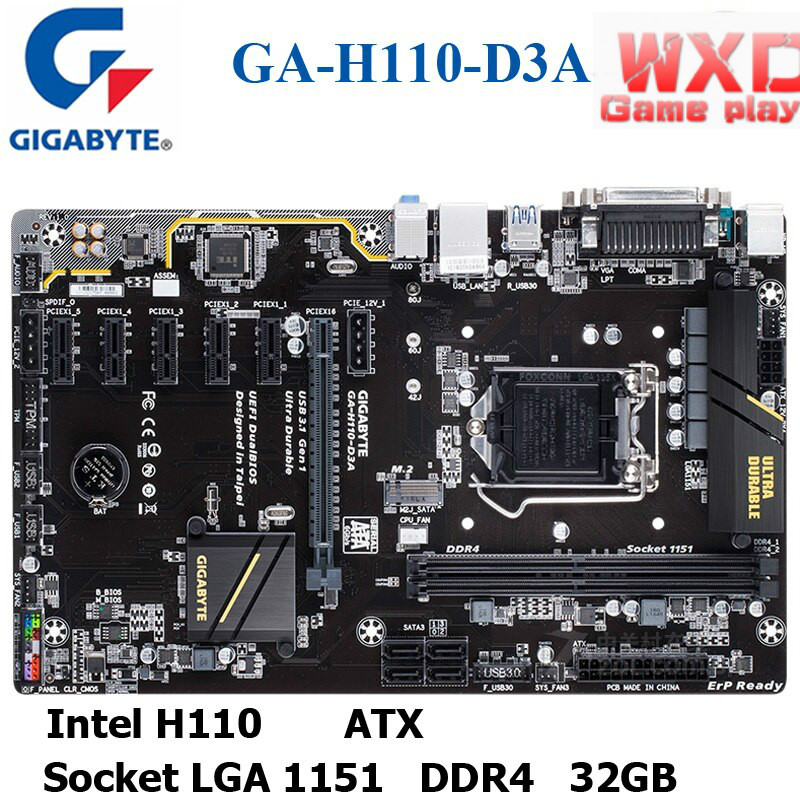 Mining Gigabyte GAH110D3A Motherboard BTC LGA 1151 DDR4 USB3.1 USB2.0