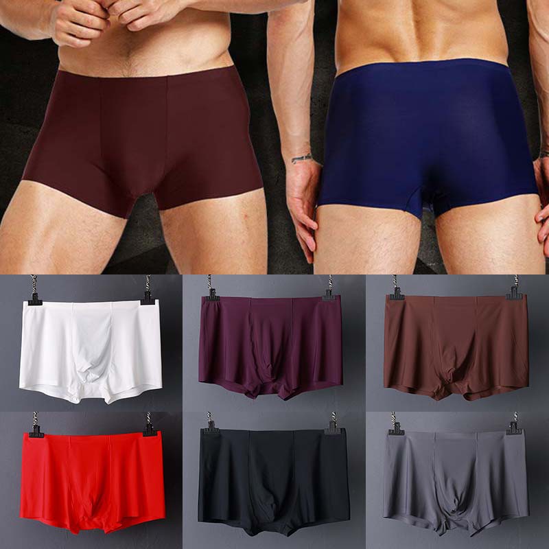 Men Boxers Seamless Ice Silk Anti bacterial Underwear Spandex 3D Shorts ...
