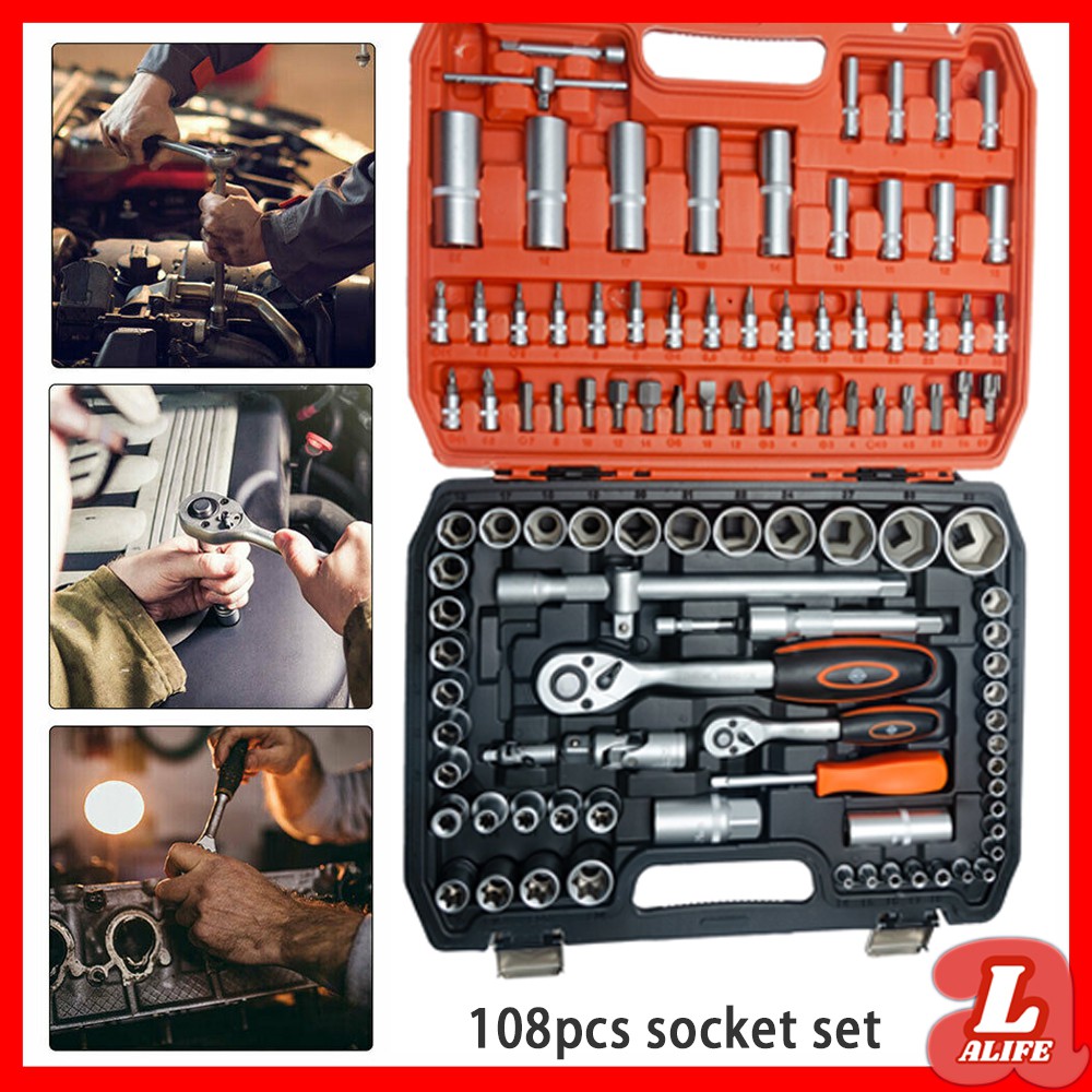 1/2", 1/4" socket set, Mechanics Tools Kit and Socket Set, 108Piece