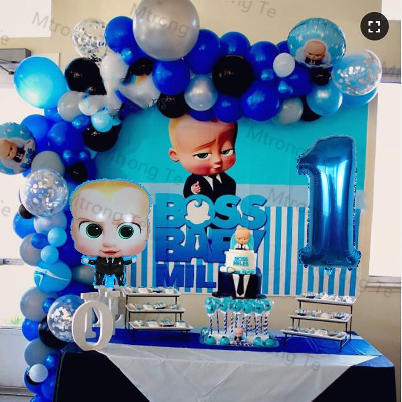 101pcs/Set Boss Baby Latex Balloon Blue Number Foil Balloons Baby ...