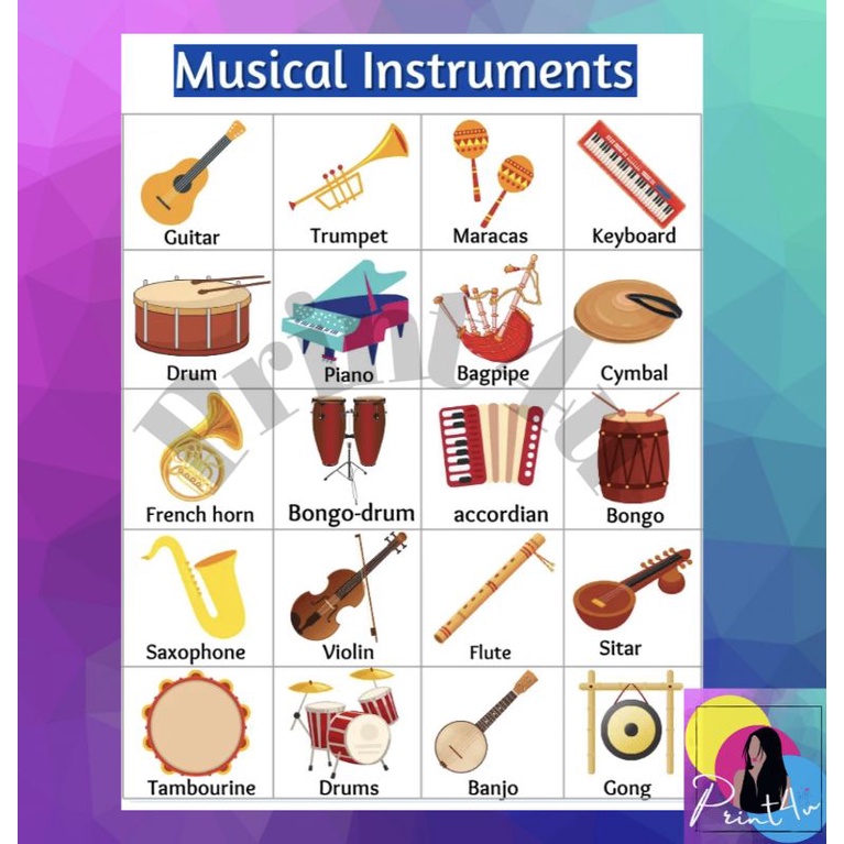 Music Instruments Kids learning chart Laminated | Shopee Philippines