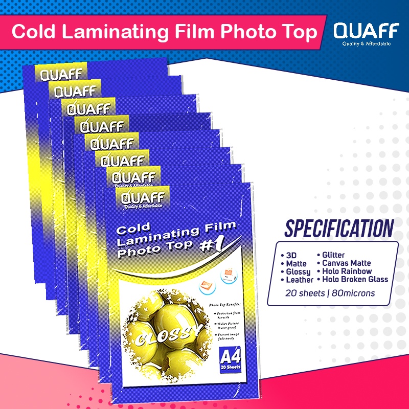 QUAFF Photo Top A4 Size Cold Laminating Film 80micron (20sheets