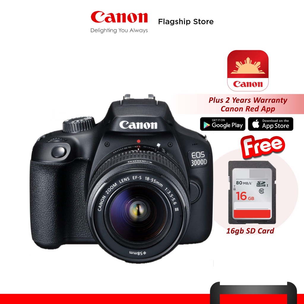 Canon EOS 3000D (W) DSLR Camera with 1855 DC III Lens W/ FREE 16GB SD