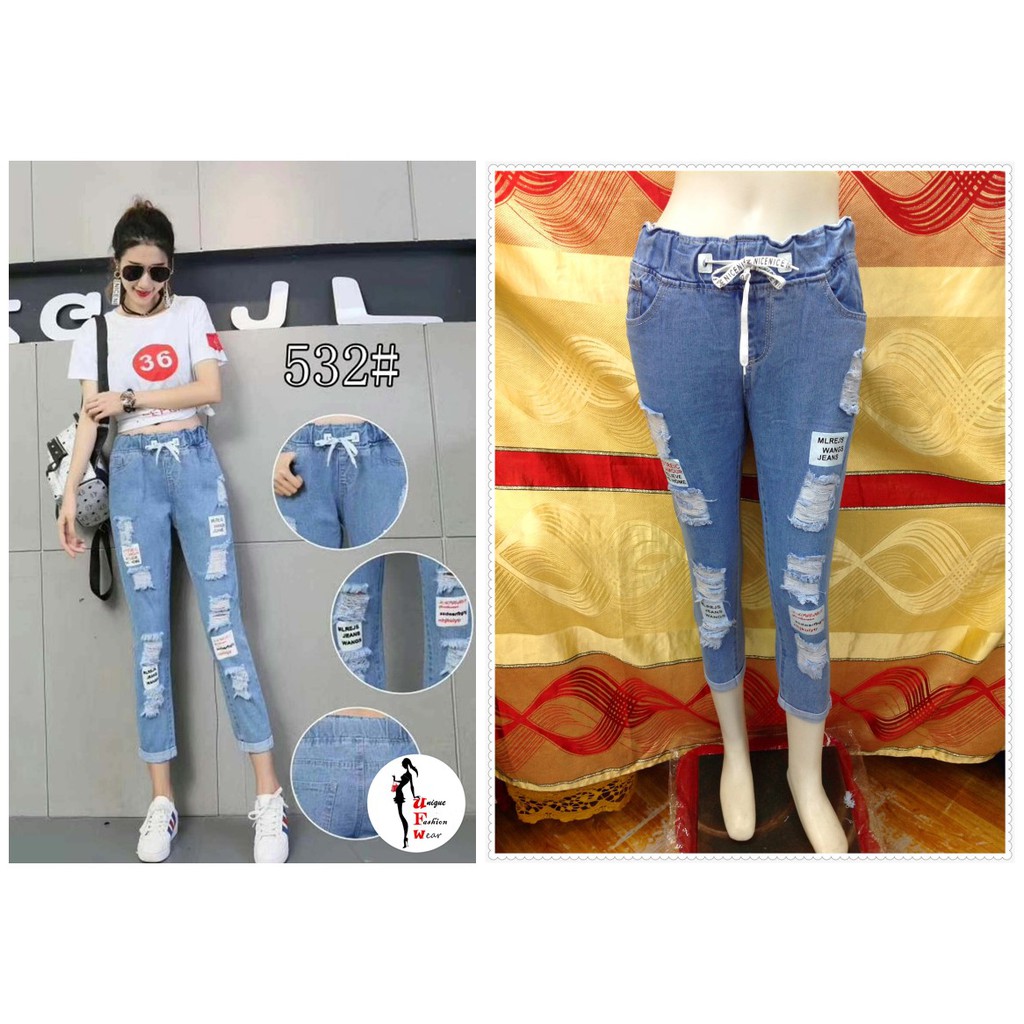 garterized denim pants