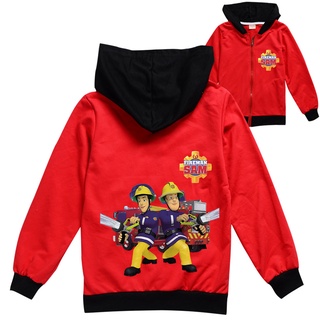 Boys Girls Kids Cartoon Anime Fireman Sam Printed Casual Long Sleeves Zipper Hooded Jacket Coat #3
