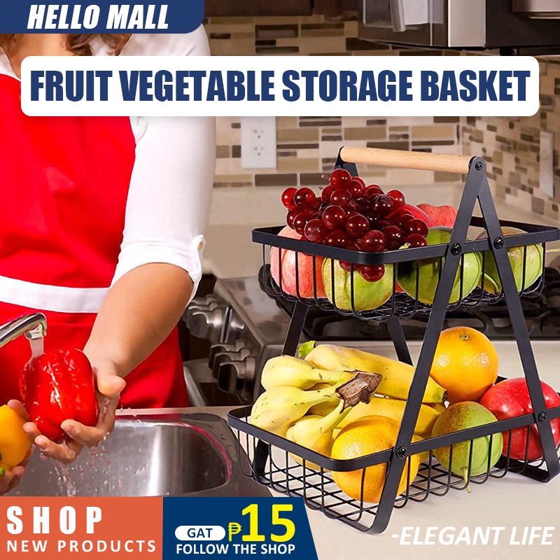2Tier Square Fruit Basket Countertop Vegetables Fruit Bowl Storage
