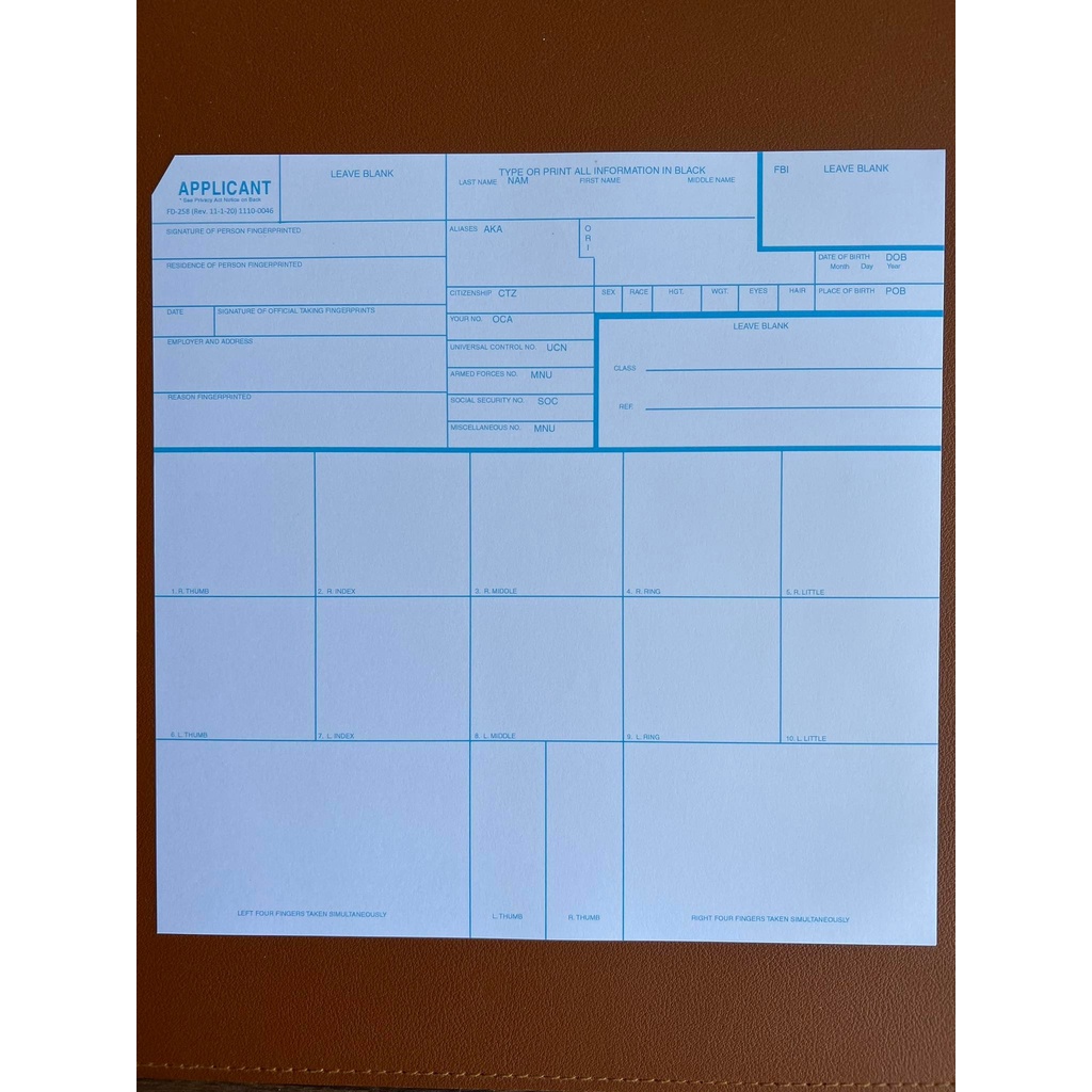 Fingerprint Cards, FD-258, Standard FBI form (Same day ship out / Fast ...