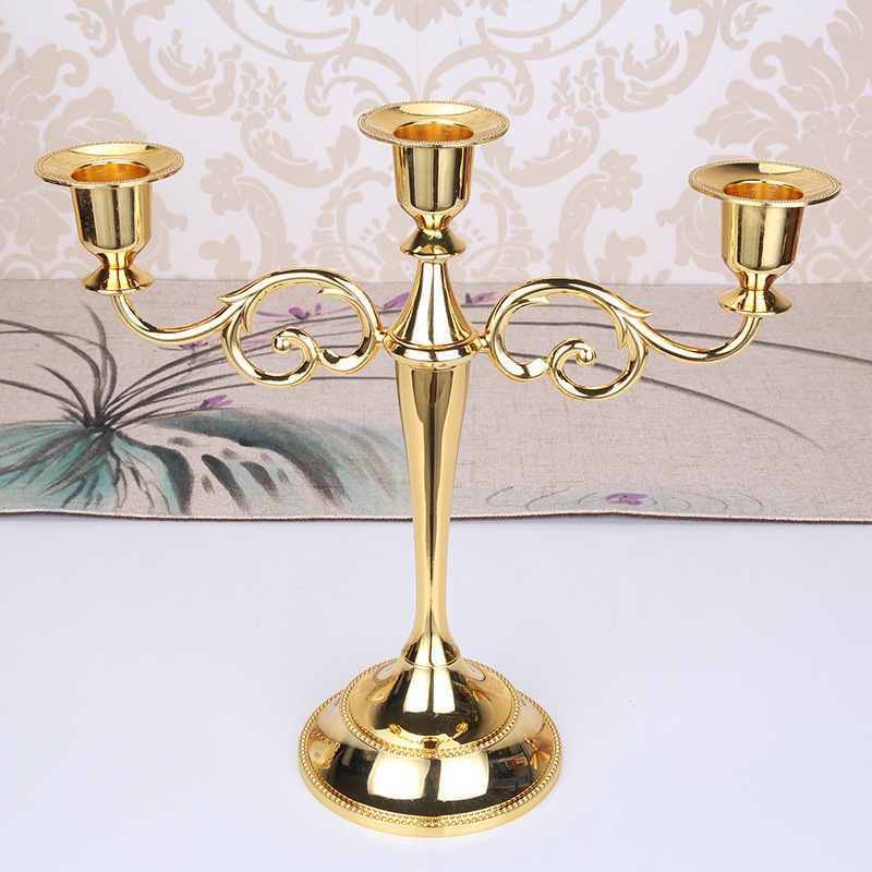 Antique Style Metal Pillar Candelabra European Decor Candle Holders Gold 1 Arm 