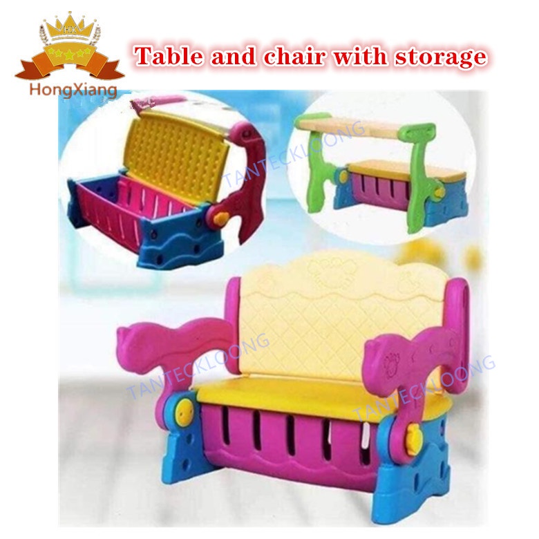 3-in-1 Non-toxic Plastic Kids Bench Table and Chair with Storage ...