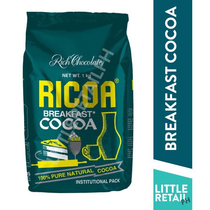 Ricoa Breakfast Cocoa 1kg Chocolate Powder for Keto and Low Carb Diet