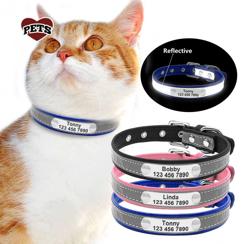 personalized-cat-collar-leather-reflectieve-cat-id-collar-dog-collars