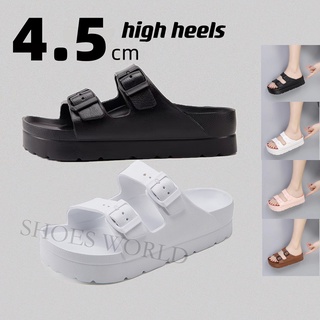 New High heels biirkenstockk Korean Fashion two strap slippers  thick sole sandals for women