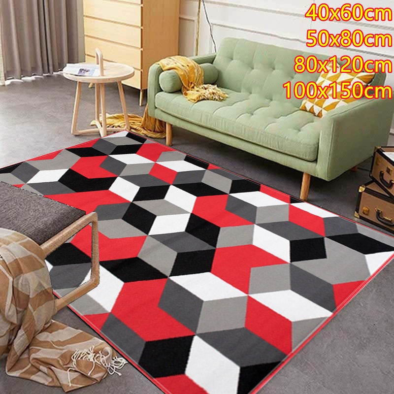 Modern Geometric Red Black Carpet Home, Red And Black Area Rugs For Living Room