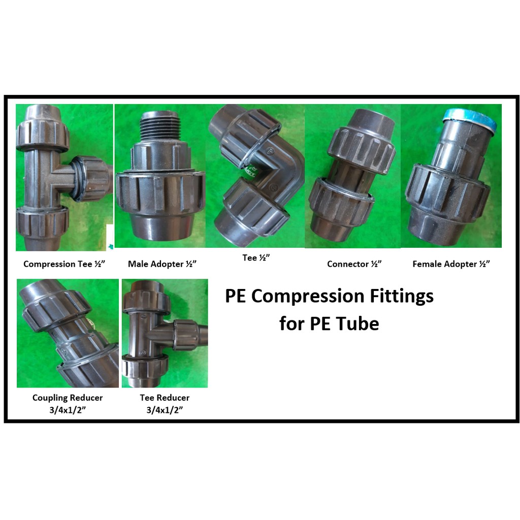 PE Tube Fittings 1/2" / PE Compression Fittings / P.E. Pipe Black