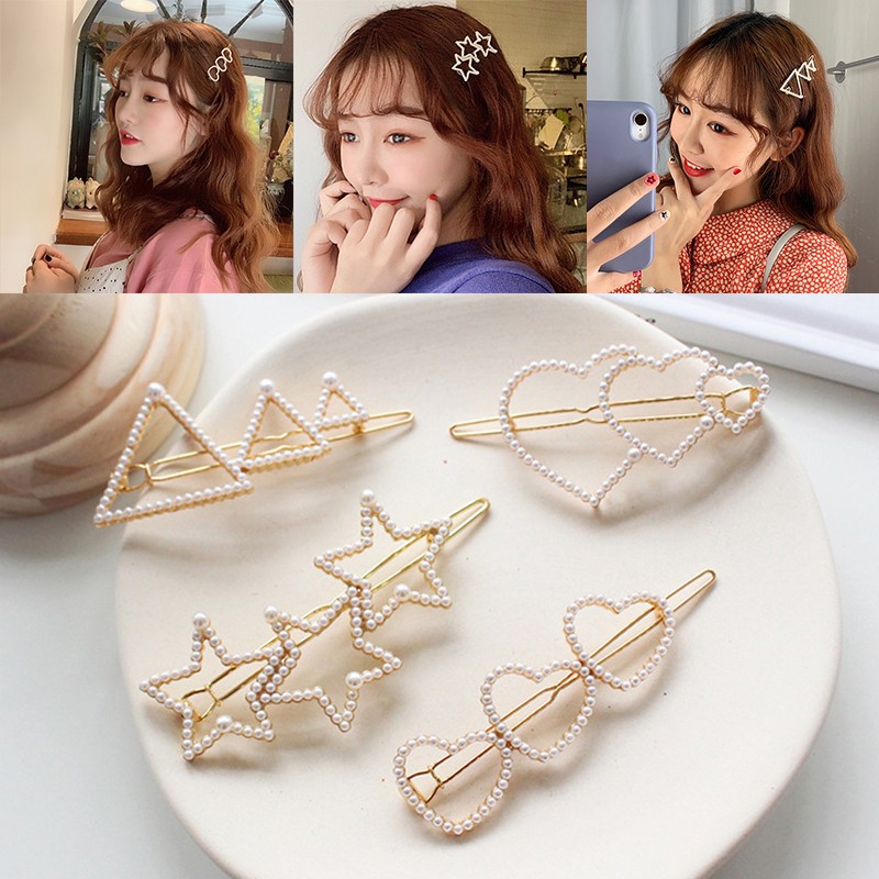 Ss Korean Pearl Hairpins Star Hair Clip Barrettes Bang Clip