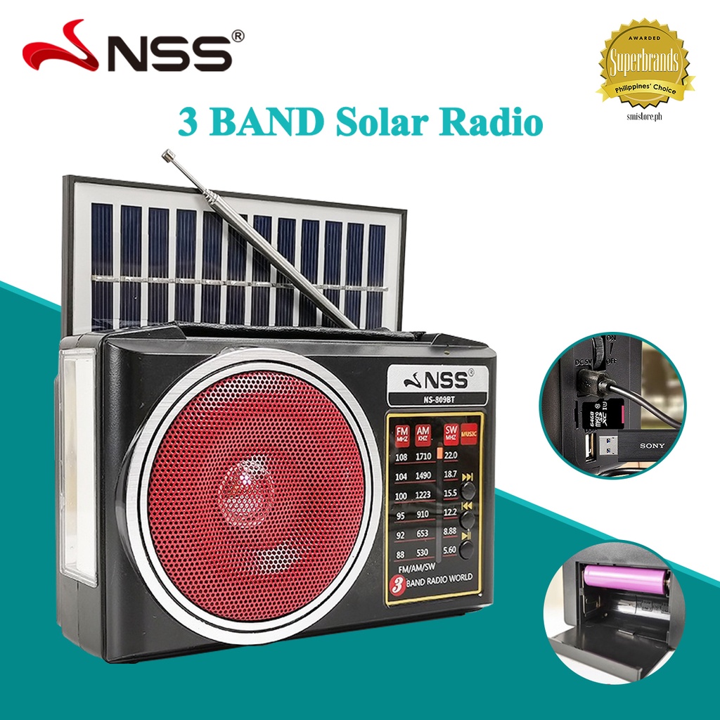 NSS Bluetooth Radio Solar Rechargeable Radio with Emergency Light With 3 BAND FM/AM/SW USB/TF