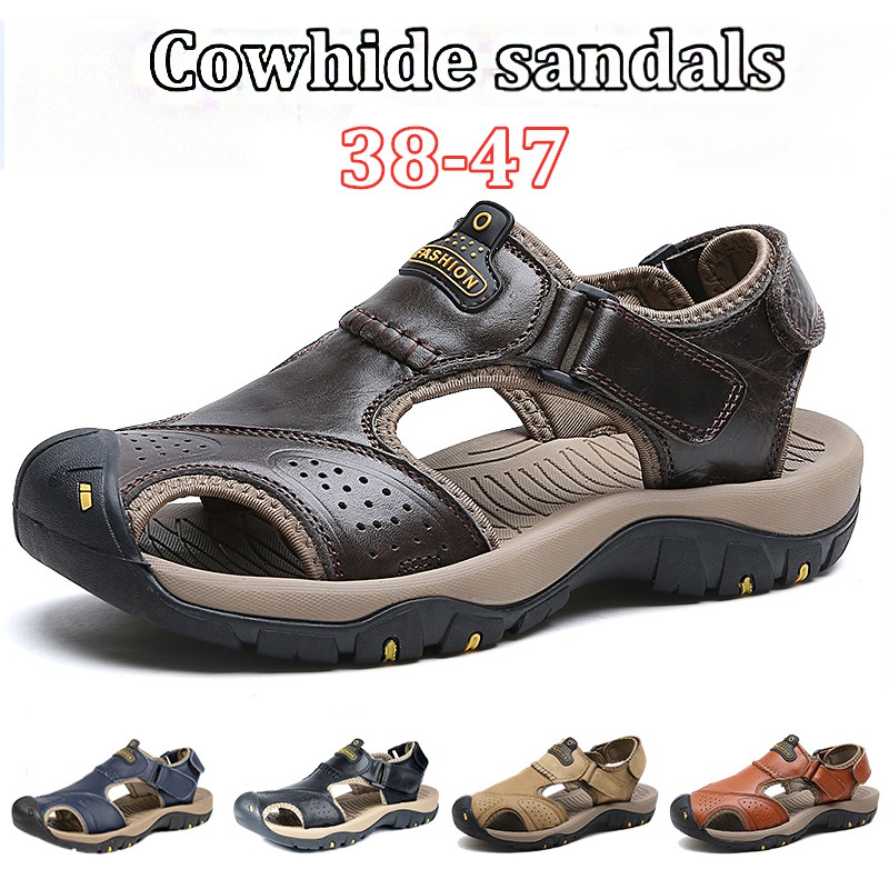 38-48 Male Sandals Luxury Men Genuine Leather Hiking Sandals Summer ...