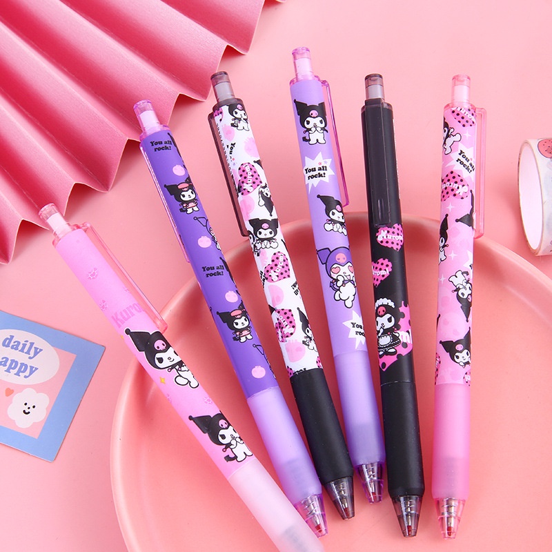 6 Pcs Set Kuromi Sanrio Gel Pen Kuromi Ballpoint Pen Press Gel Pen 0 