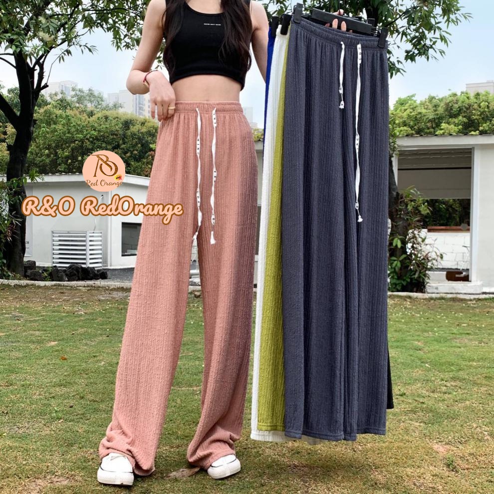 R&O Pleated pant Korean Style freesize drawstring Plain loose Straight ...