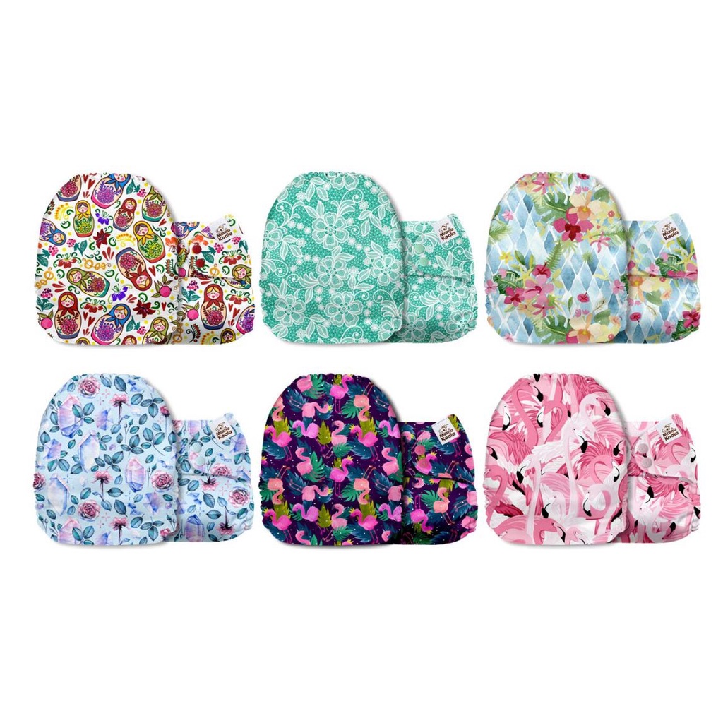 Life Clips 6 Pack with 6 One Size Microfiber Inserts Mama Koala One Size Baby Washable Reusable Pocket Cloth Diapers 